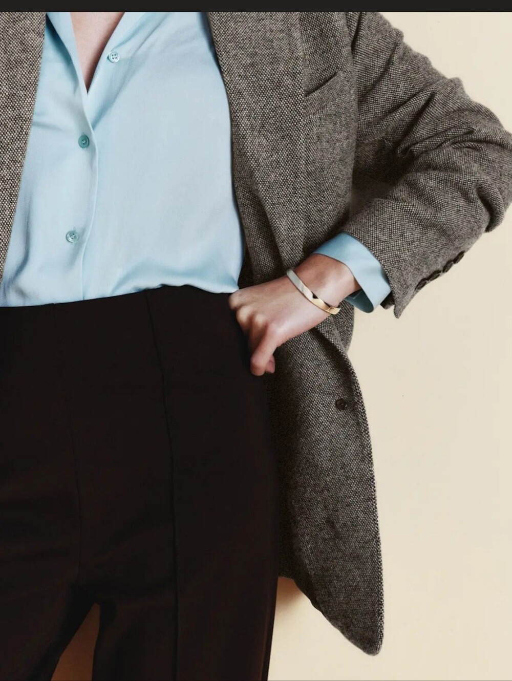 Gray Herringbone Women's Blazer Jacket - Classic Tailored Coat - Picture 2 of 10